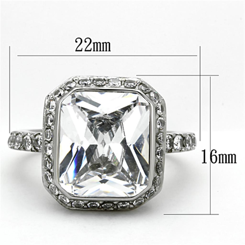 TK1226 - High polished (no plating) Stainless Steel Ring with AAA Grade CZ  in Clear - Joyeria Lady