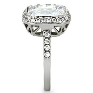 TK1226 - High polished (no plating) Stainless Steel Ring with AAA Grade CZ  in Clear
