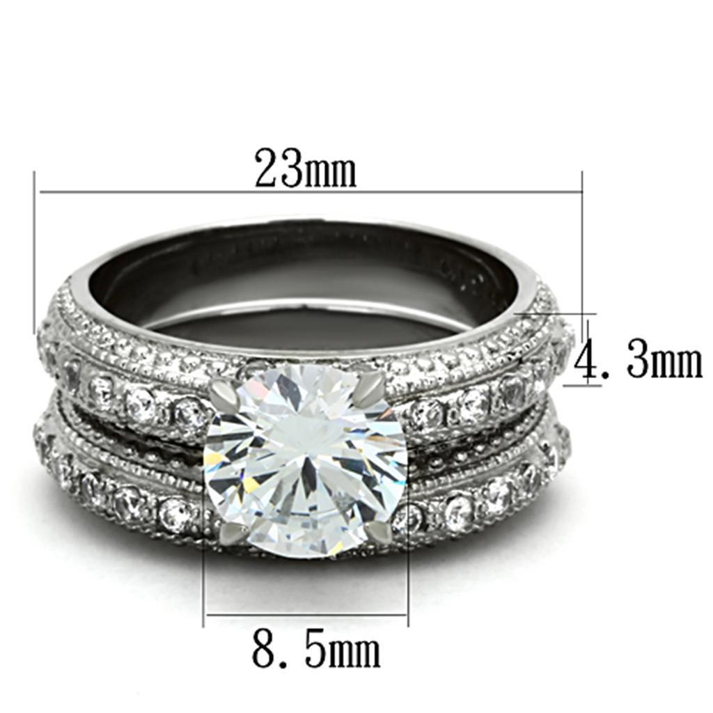 TK1228 - High polished (no plating) Stainless Steel Ring with AAA Grade CZ  in Clear - Joyeria Lady