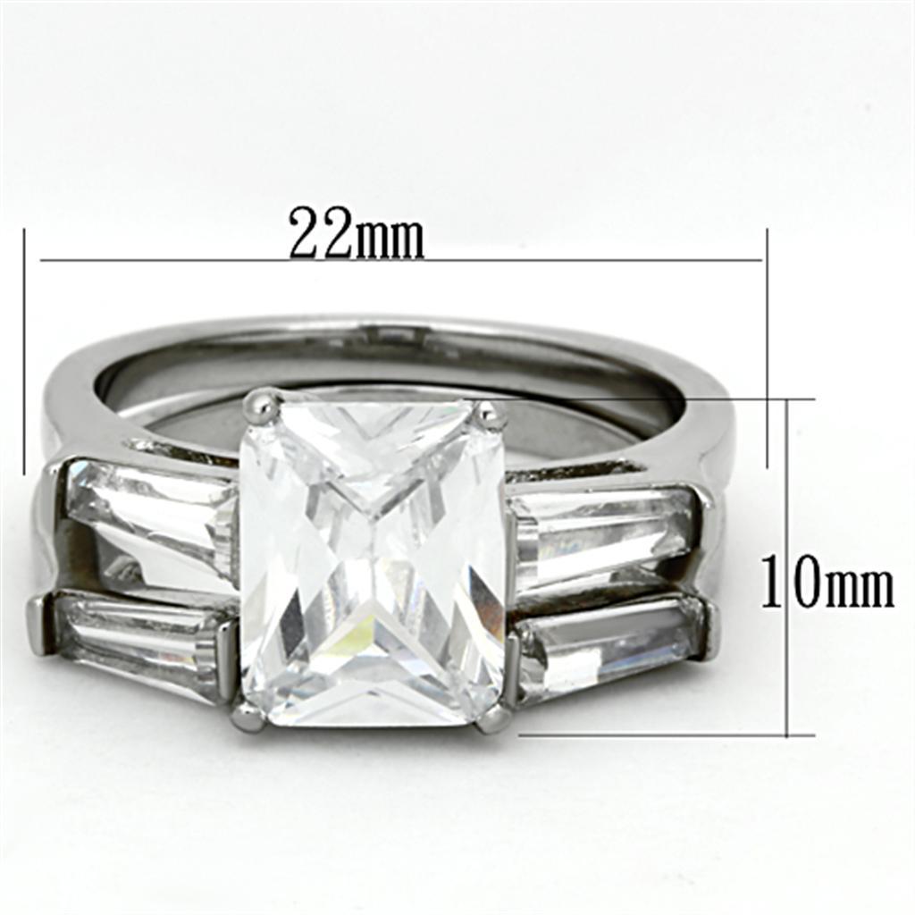 TK1229 - High polished (no plating) Stainless Steel Ring with AAA Grade CZ  in Clear - Joyeria Lady