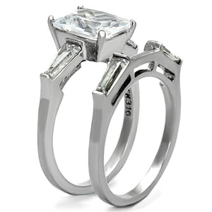 TK1229 - High polished (no plating) Stainless Steel Ring with AAA Grade CZ  in Clear