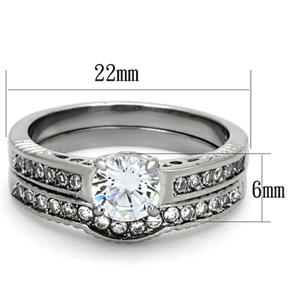 TK1231 - High polished (no plating) Stainless Steel Ring with AAA Grade CZ  in Clear - Joyeria Lady