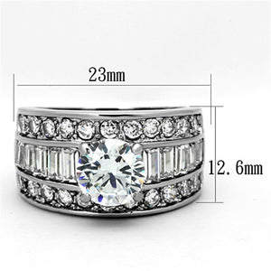 TK1232 - High polished (no plating) Stainless Steel Ring with AAA Grade CZ  in Clear