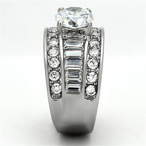 TK1232 - High polished (no plating) Stainless Steel Ring with AAA Grade CZ  in Clear