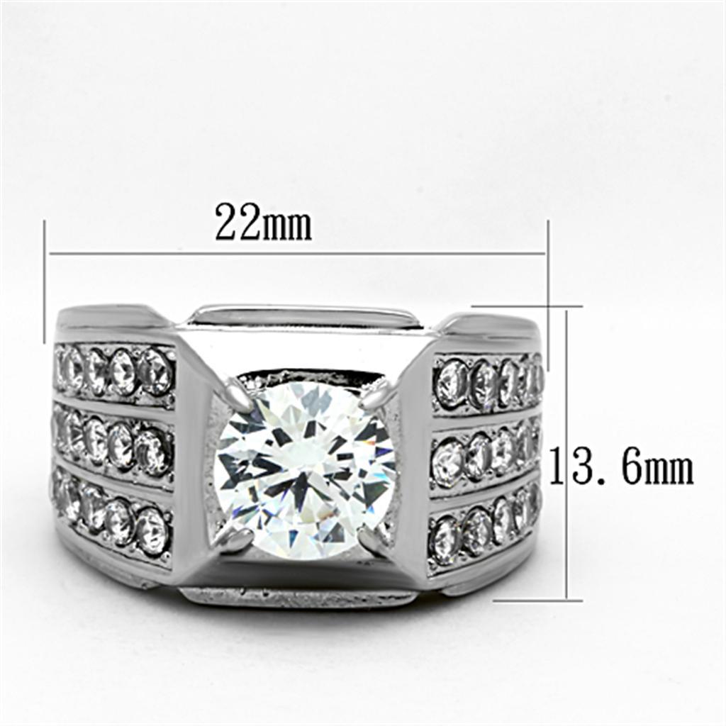 TK1233 - High polished (no plating) Stainless Steel Ring with AAA Grade CZ  in Clear - Joyeria Lady