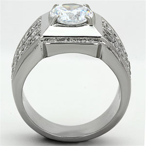 TK1233 - High polished (no plating) Stainless Steel Ring with AAA Grade CZ  in Clear