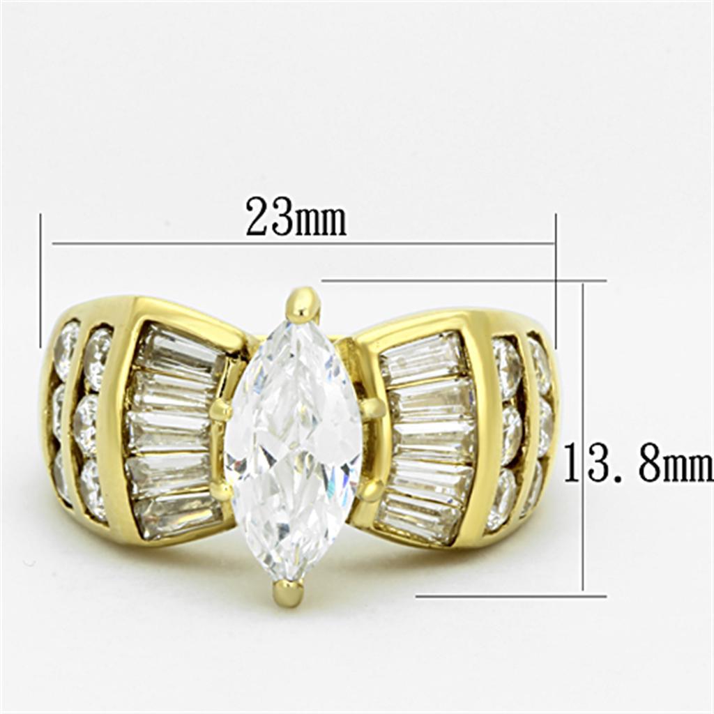 TK1235 - IP Gold(Ion Plating) Stainless Steel Ring with AAA Grade CZ  in Clear - Joyeria Lady