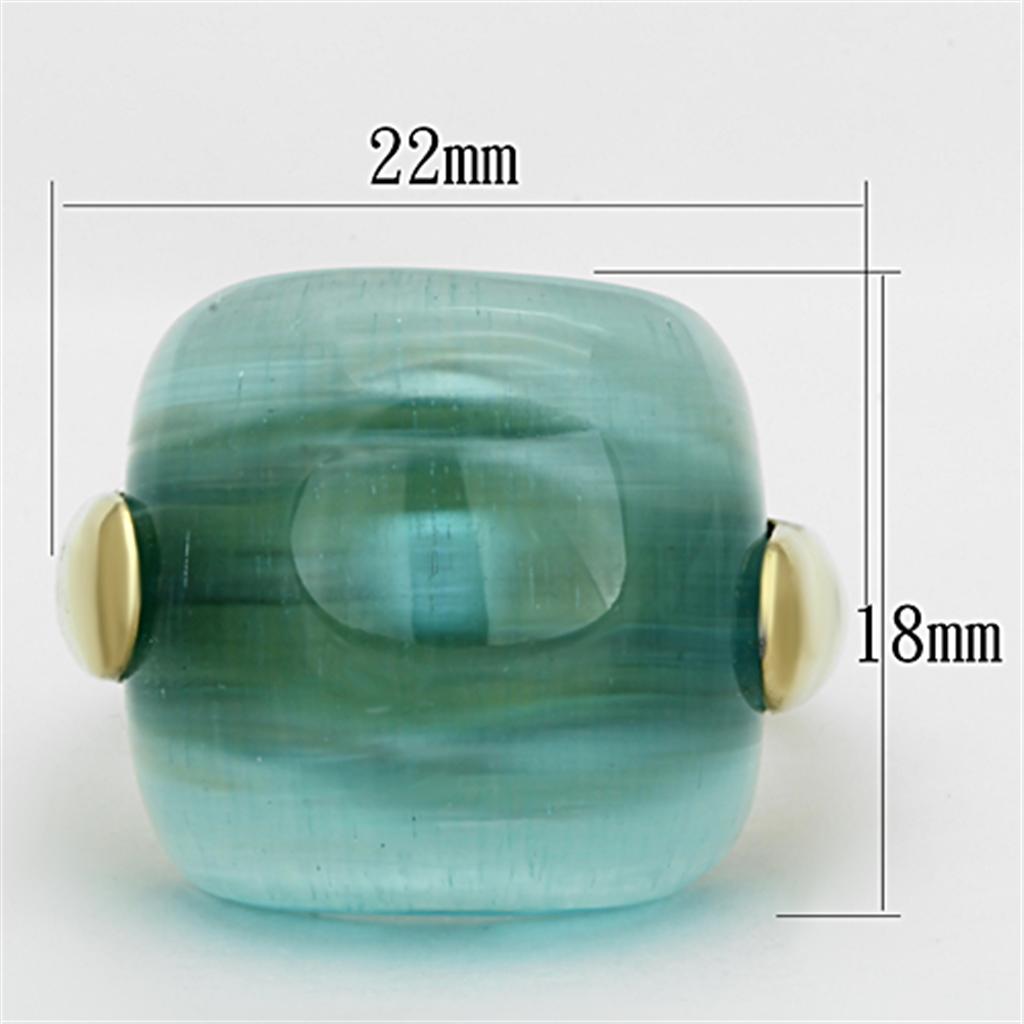 TK1237 - IP Gold(Ion Plating) Stainless Steel Ring with Synthetic Cat Eye in Sea Blue - Joyeria Lady