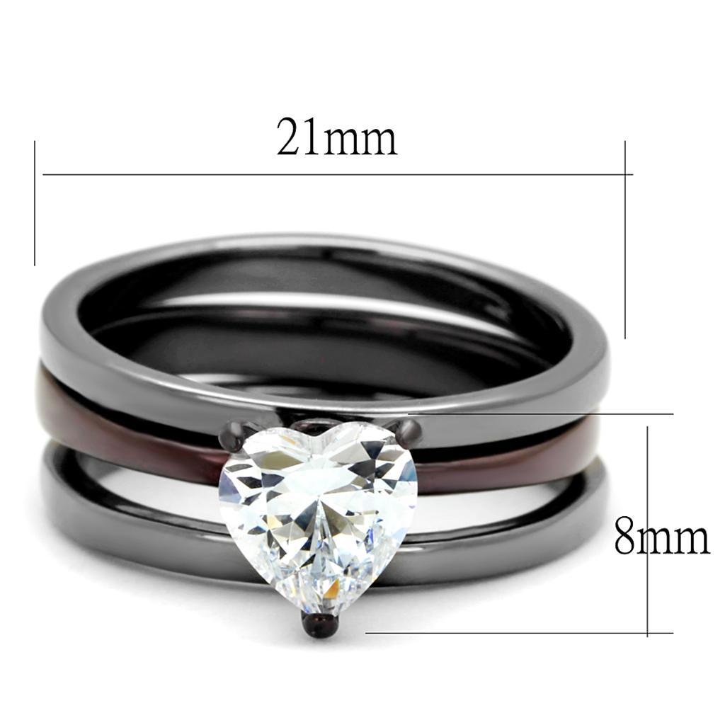 TK1274DC - IP Light Black (IP Gun) & IP Dark Brown (IP coffee) Stainless Steel Ring with AAA Grade CZ  in Clear - Joyeria Lady