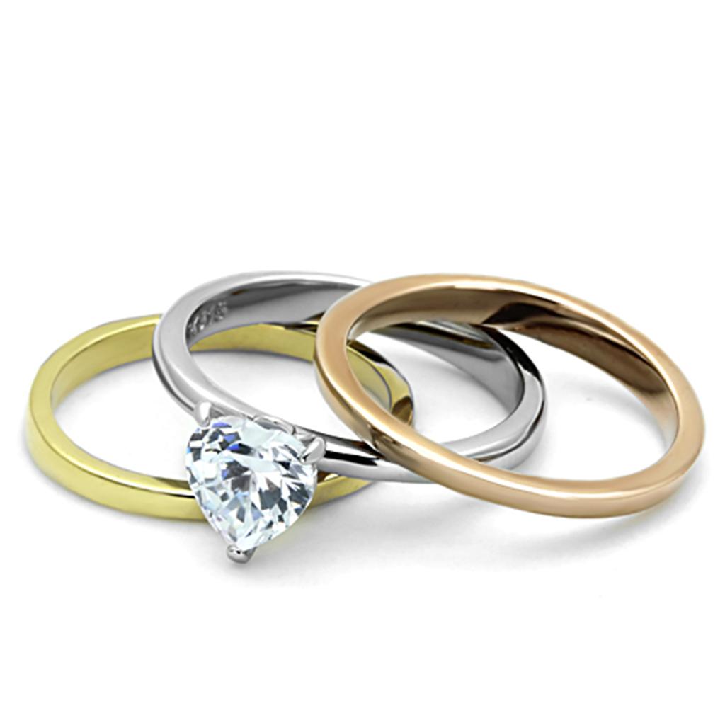 TK1274 - Three Tone IPï¼ˆIP Gold & IP Rose Gold & High Polished) Stainless Steel Ring with AAA Grade CZ  in Clear - Joyeria Lady