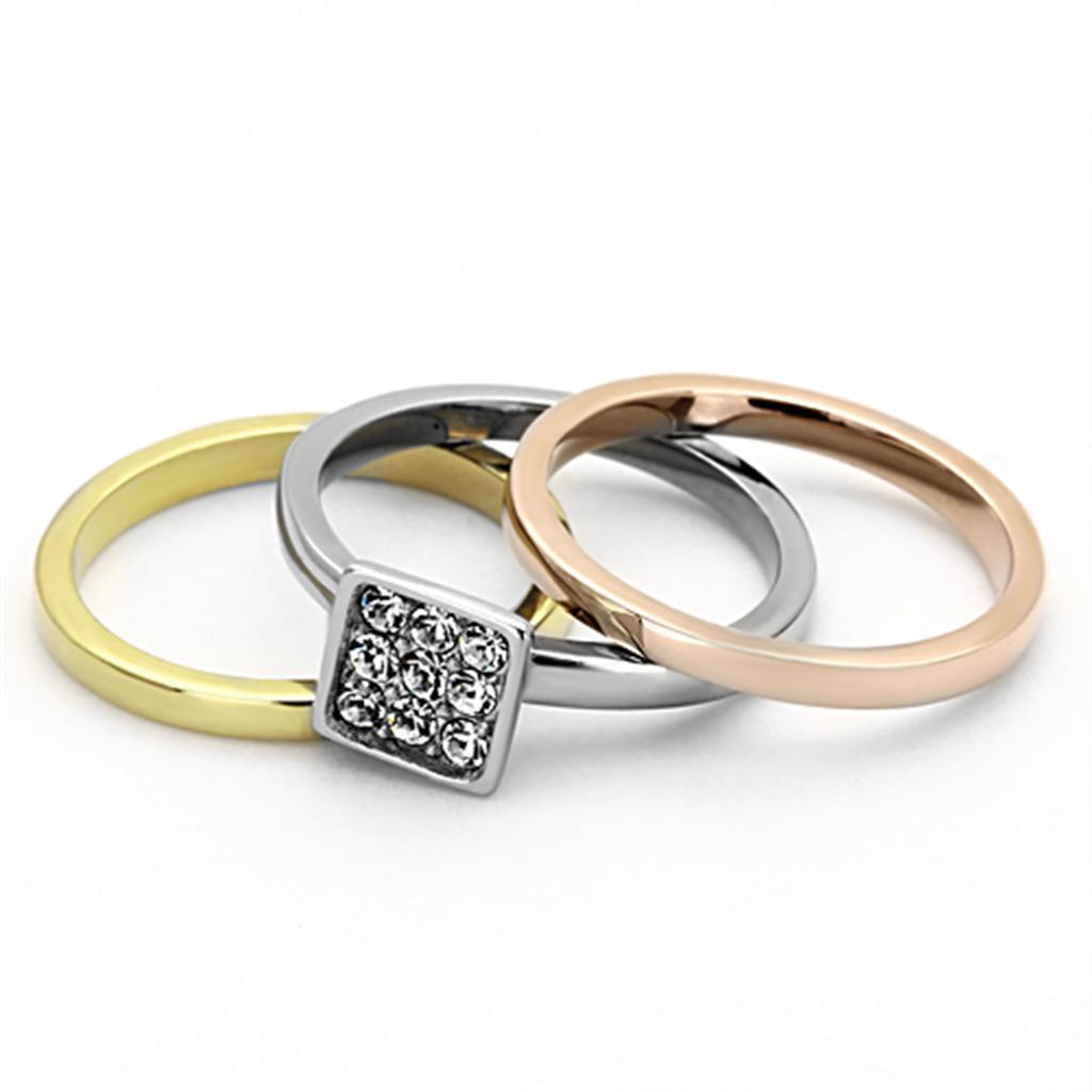 TK1277 - Three Tone IPï¼ˆIP Gold & IP Rose Gold & High Polished) Stainless Steel Ring with Top Grade Crystal  in Clear - Joyeria Lady
