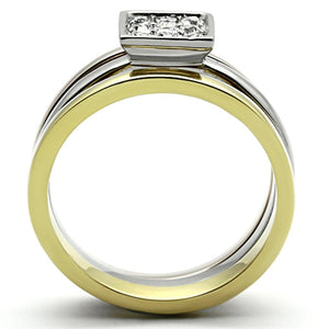 TK1277 - Three Tone IPï¼ˆIP Gold & IP Rose Gold & High Polished) Stainless Steel Ring with Top Grade Crystal  in Clear