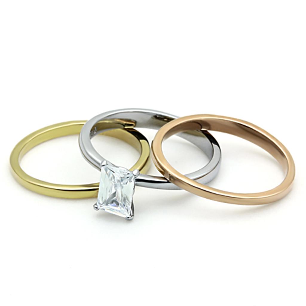 TK1279 - Three Tone IPï¼ˆIP Gold & IP Rose Gold & High Polished) Stainless Steel Ring with AAA Grade CZ  in Clear - Joyeria Lady