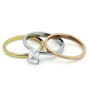 TK1279 - Three Tone IPï¼ˆIP Gold & IP Rose Gold & High Polished) Stainless Steel Ring with AAA Grade CZ  in Clear