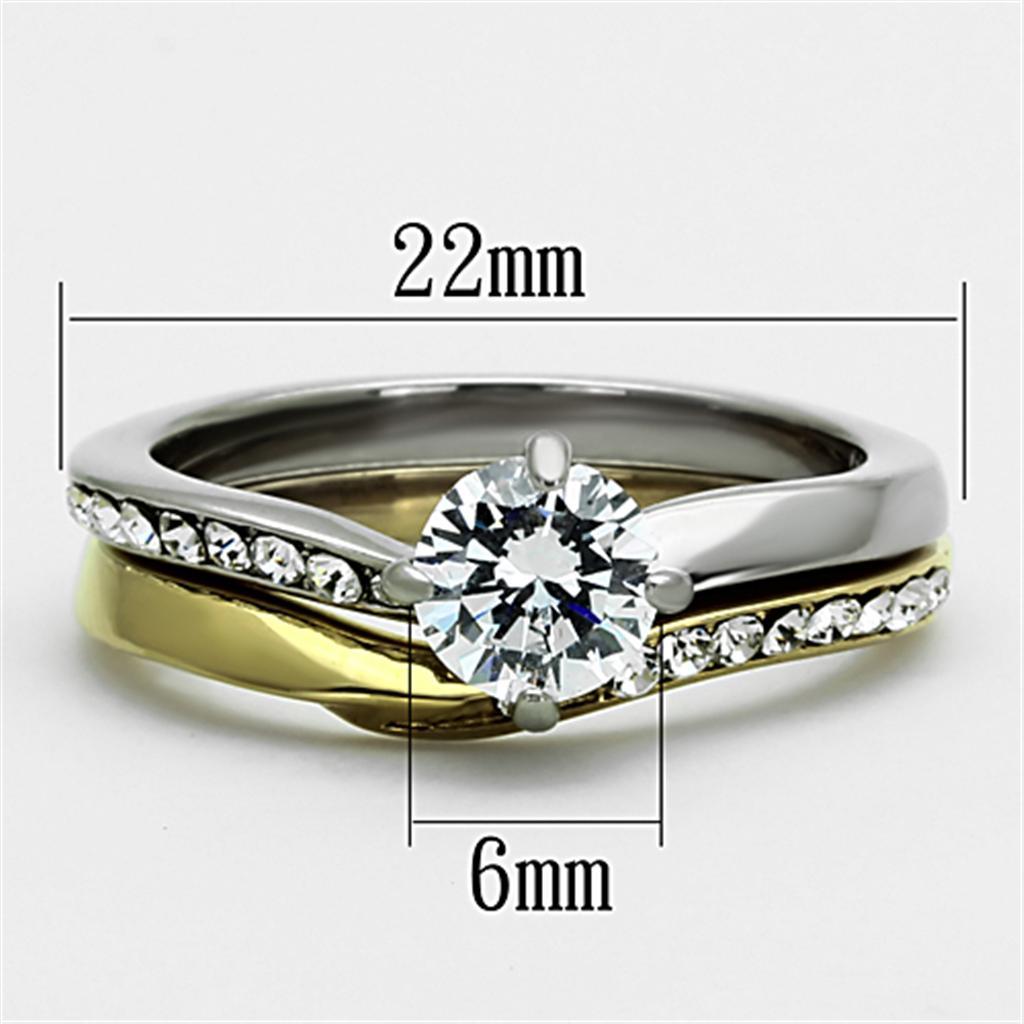 TK1280 - Two-Tone IP Gold (Ion Plating) Stainless Steel Ring with AAA Grade CZ  in Clear - Joyeria Lady