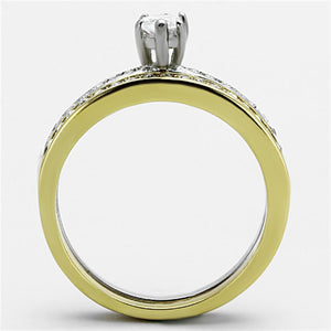 TK1282 Two-Tone IP Gold (Ion Plating) Stainless Steel Ring with AAA Grade CZ in Clear