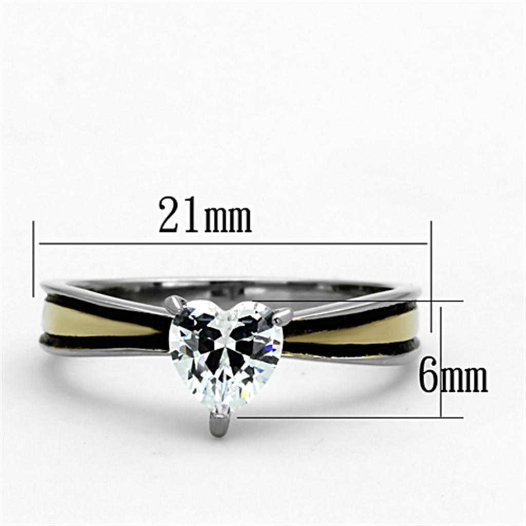 TK1283 - Two-Tone IP Gold (Ion Plating) Stainless Steel Ring with AAA Grade CZ  in Clear - Joyeria Lady