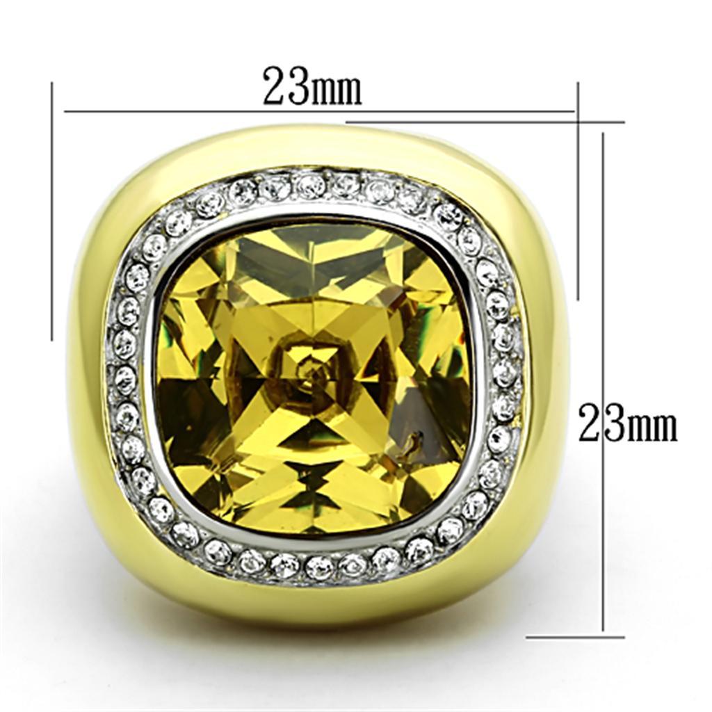 TK1285 - Two-Tone IP Gold (Ion Plating) Stainless Steel Ring with Synthetic Synthetic Glass in Topaz - Joyeria Lady