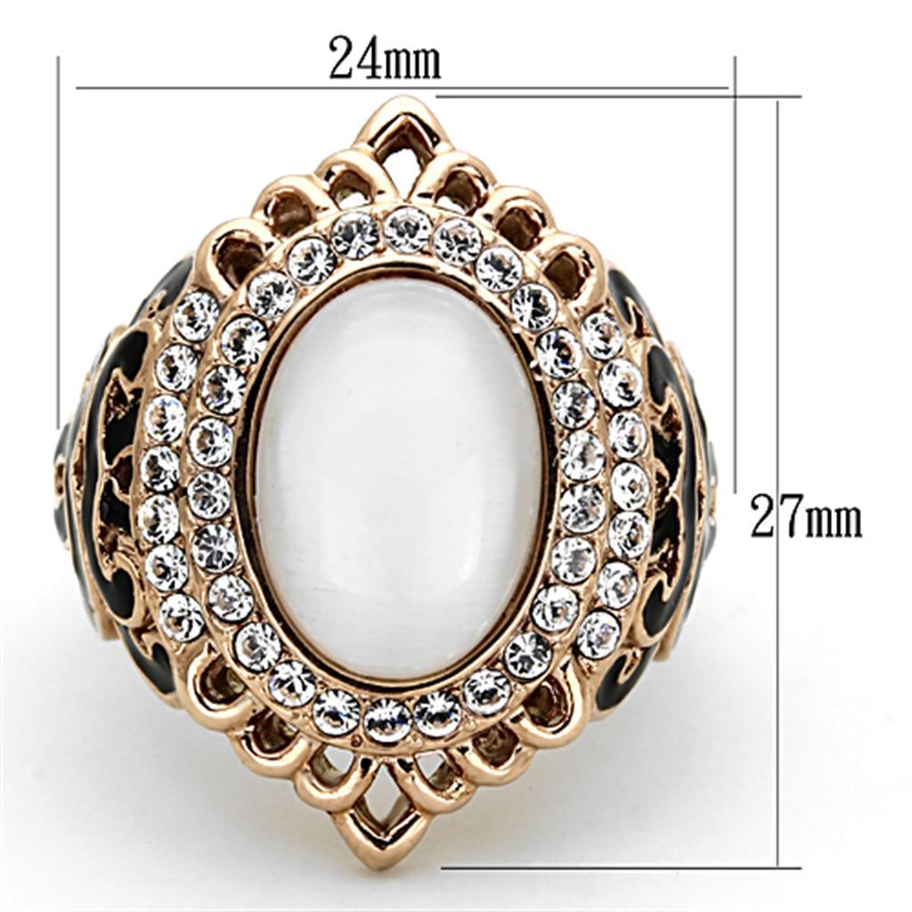 TK1286 - IP Rose Gold(Ion Plating) Stainless Steel Ring with Synthetic Cat Eye in White - Joyeria Lady