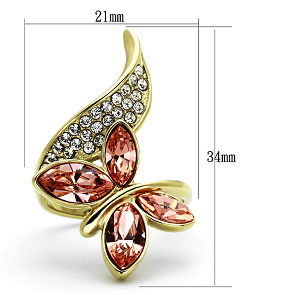 TK1288 - IP Gold(Ion Plating) Stainless Steel Ring with Top Grade Crystal  in Light Peach - Joyeria Lady