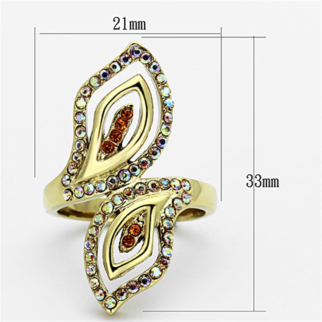 TK1289 - IP Gold(Ion Plating) Stainless Steel Ring with Top Grade Crystal  in Multi Color - Joyeria Lady