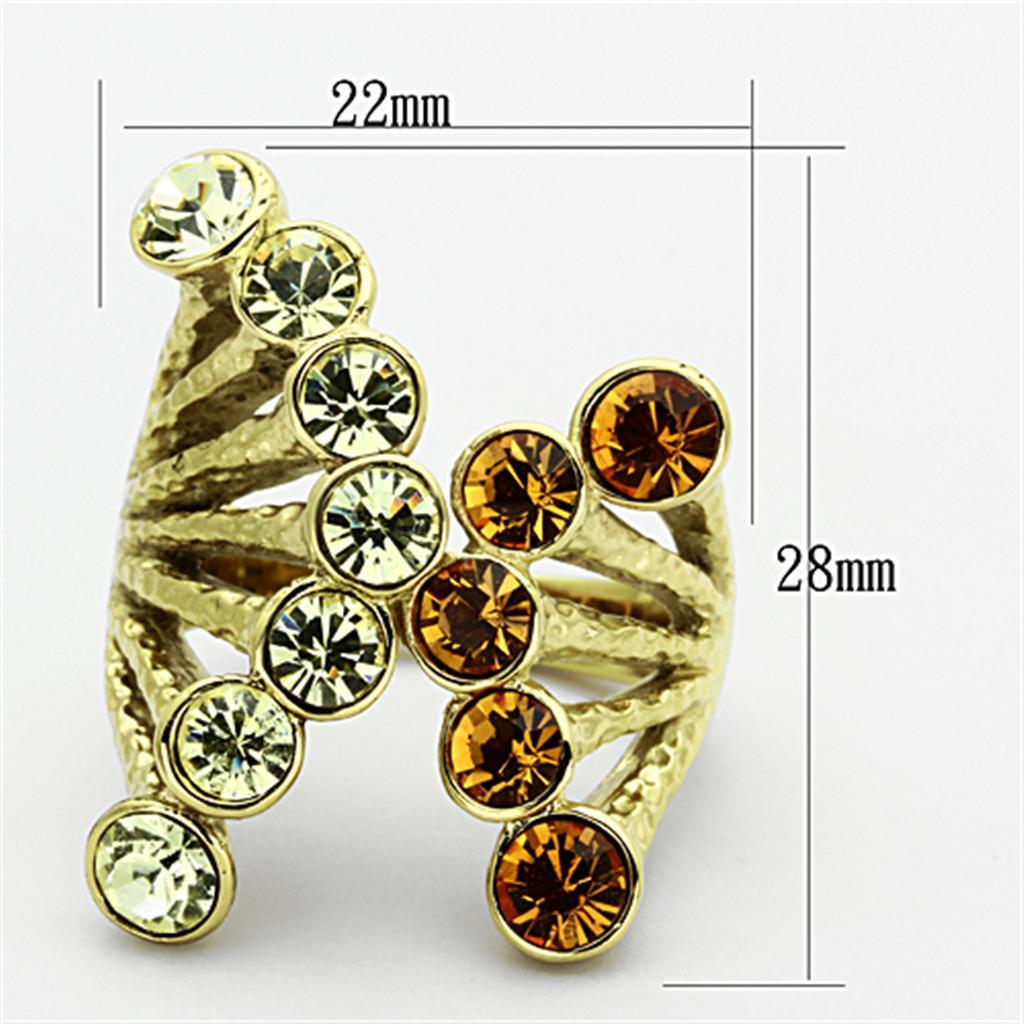 TK1291 - IP Gold(Ion Plating) Stainless Steel Ring with Top Grade Crystal  in Multi Color - Joyeria Lady