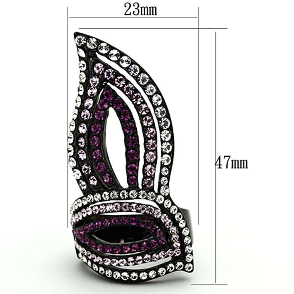 TK1293 - IP Black(Ion Plating) Stainless Steel Ring with Top Grade Crystal  in Multi Color - Joyeria Lady