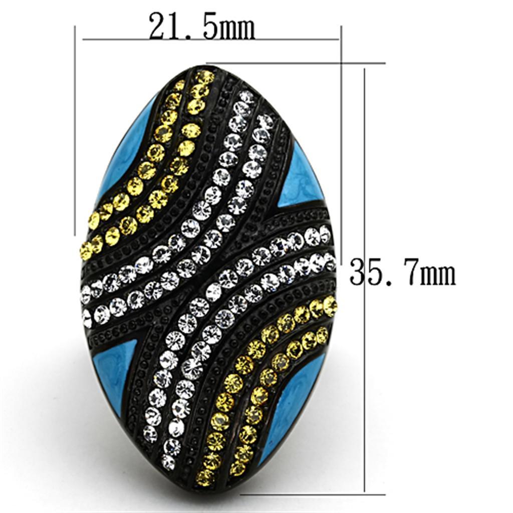 TK1294 - IP Black(Ion Plating) Stainless Steel Ring with Top Grade Crystal  in Citrine Yellow - Joyeria Lady