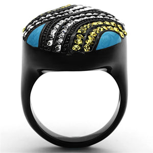 TK1294 - IP Black(Ion Plating) Stainless Steel Ring with Top Grade Crystal  in Citrine Yellow