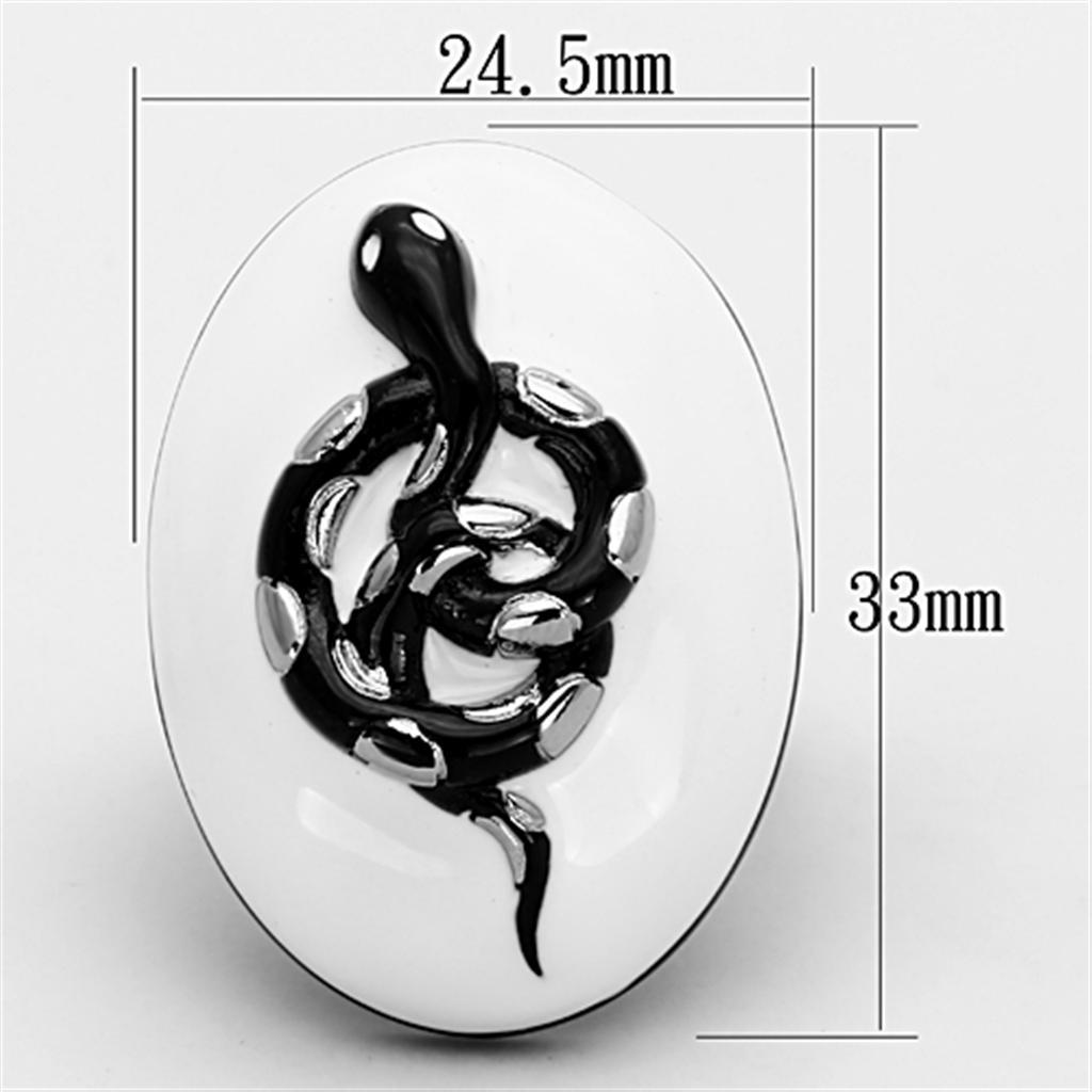TK1295 - Two-Tone IP Black Stainless Steel Ring with Epoxy  in White - Joyeria Lady