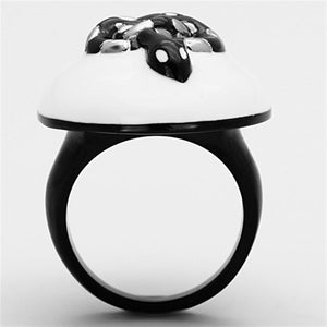 TK1295 - Two-Tone IP Black Stainless Steel Ring with Epoxy  in White
