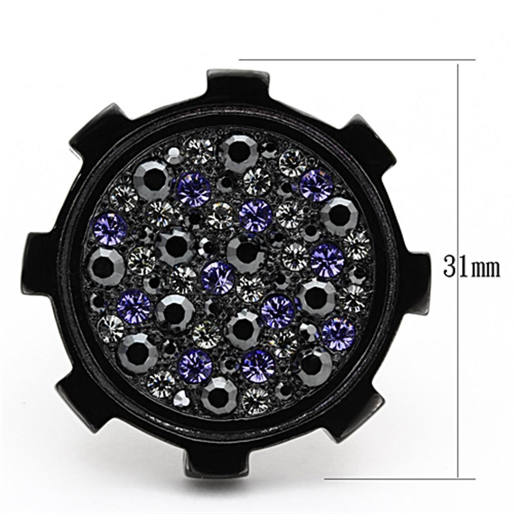 TK1296 - IP Black(Ion Plating) Stainless Steel Ring with Top Grade Crystal  in Multi Color - Joyeria Lady