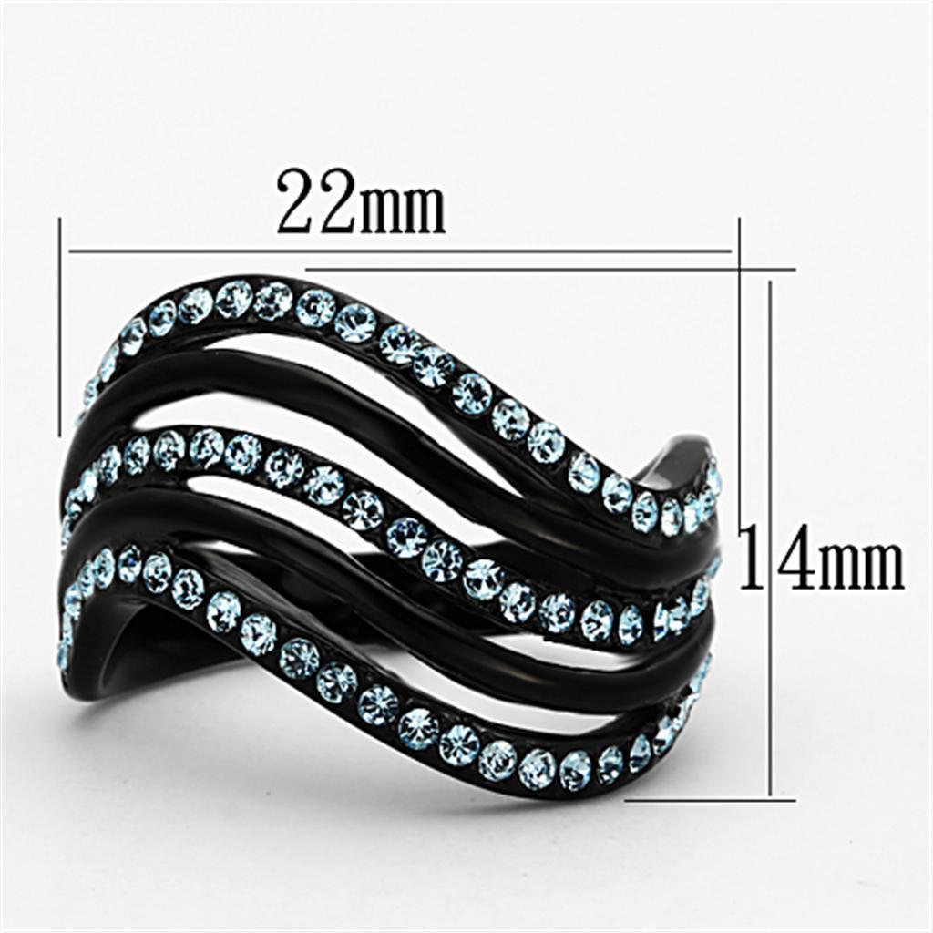 TK1297 - IP Black(Ion Plating) Stainless Steel Ring with Top Grade Crystal  in Sea Blue - Joyeria Lady