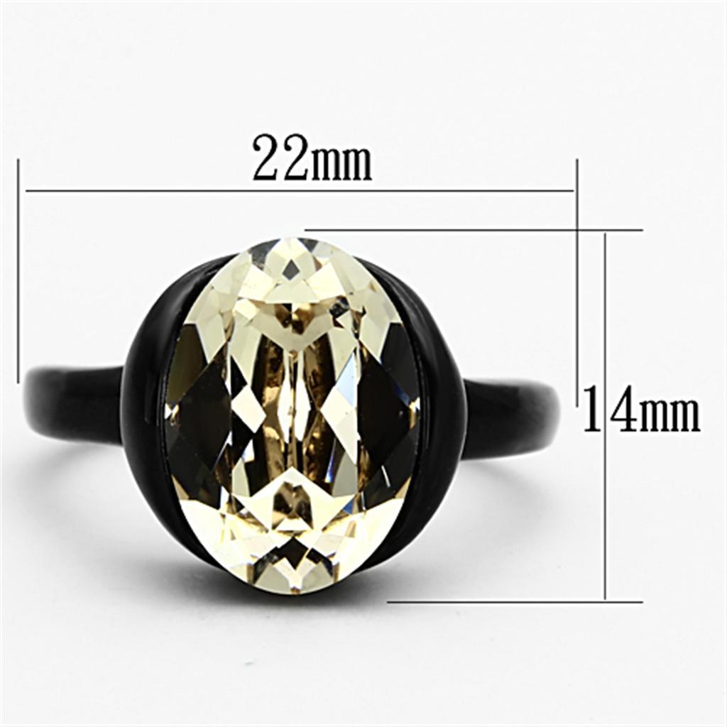 TK1298 - IP Black(Ion Plating) Stainless Steel Ring with Top Grade Crystal  in Light Smoked - Joyeria Lady