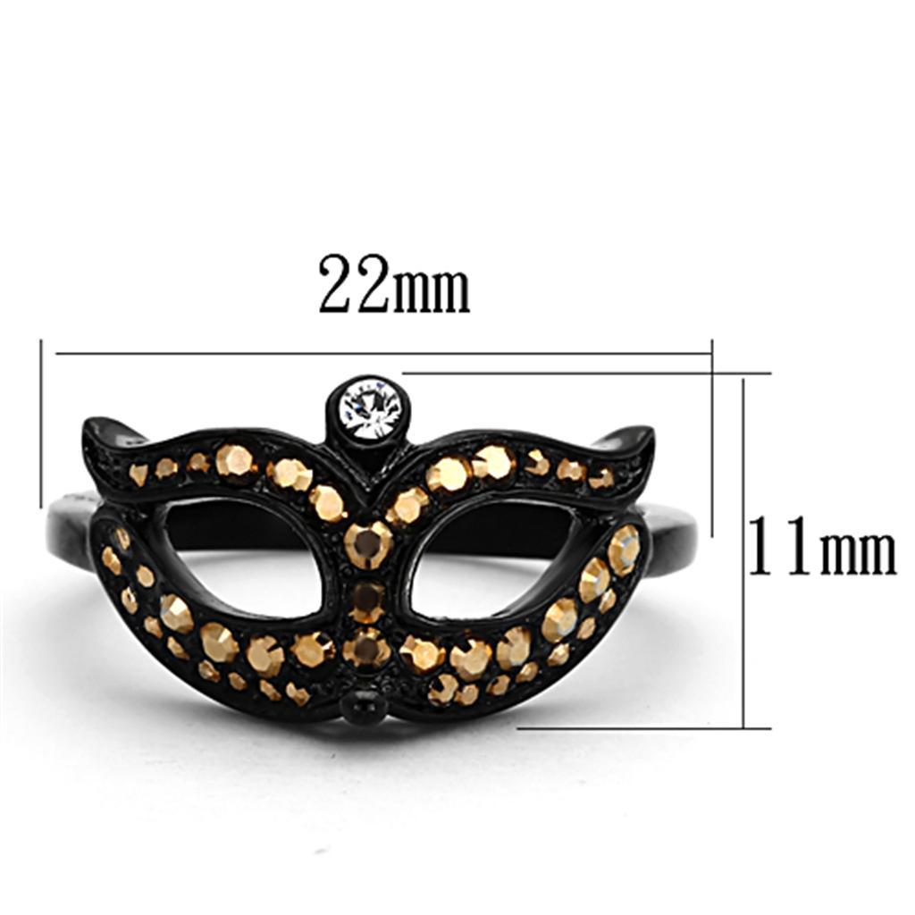 TK1299 - IP Black(Ion Plating) Stainless Steel Ring with Top Grade Crystal  in Metallic Light Gold - Joyeria Lady