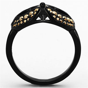 TK1299 - IP Black(Ion Plating) Stainless Steel Ring with Top Grade Crystal  in Metallic Light Gold