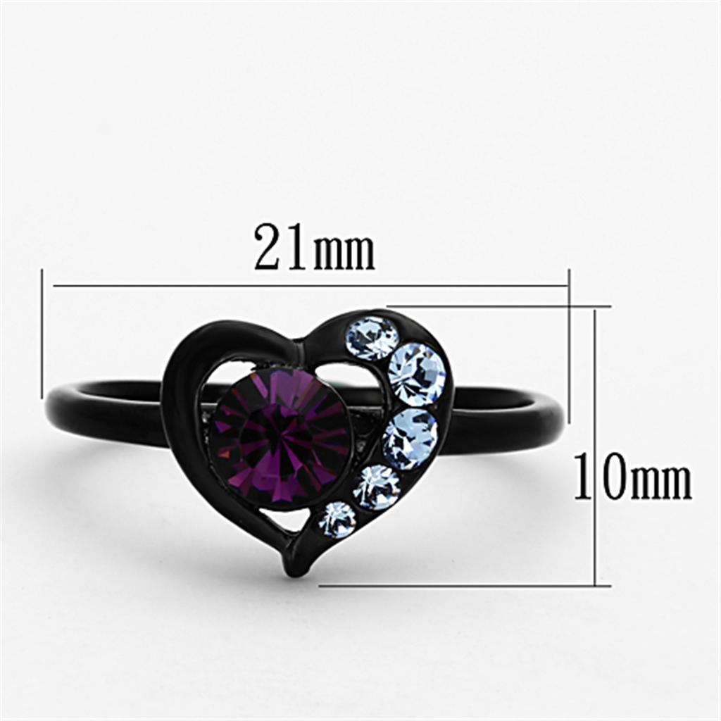 TK1300 - IP Black(Ion Plating) Stainless Steel Ring with Top Grade Crystal  in Amethyst - Joyeria Lady