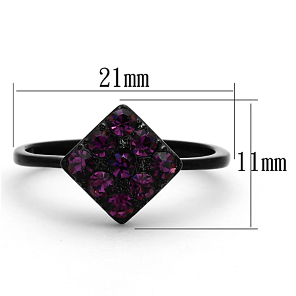 TK1301 - IP Black(Ion Plating) Stainless Steel Ring with Top Grade Crystal  in Amethyst - Joyeria Lady