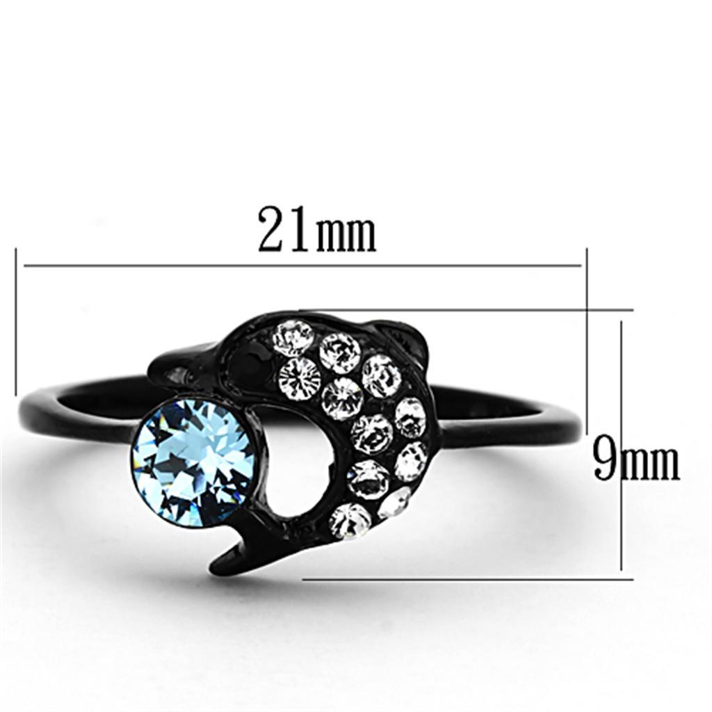 TK1302 - IP Black(Ion Plating) Stainless Steel Ring with Top Grade Crystal  in Sea Blue - Joyeria Lady