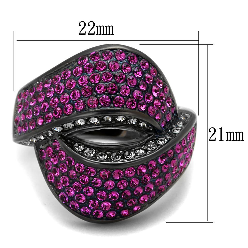 TK1303LJ - IP Light Black  (IP Gun) Stainless Steel Ring with Top Grade Crystal  in Light Peach - Joyeria Lady