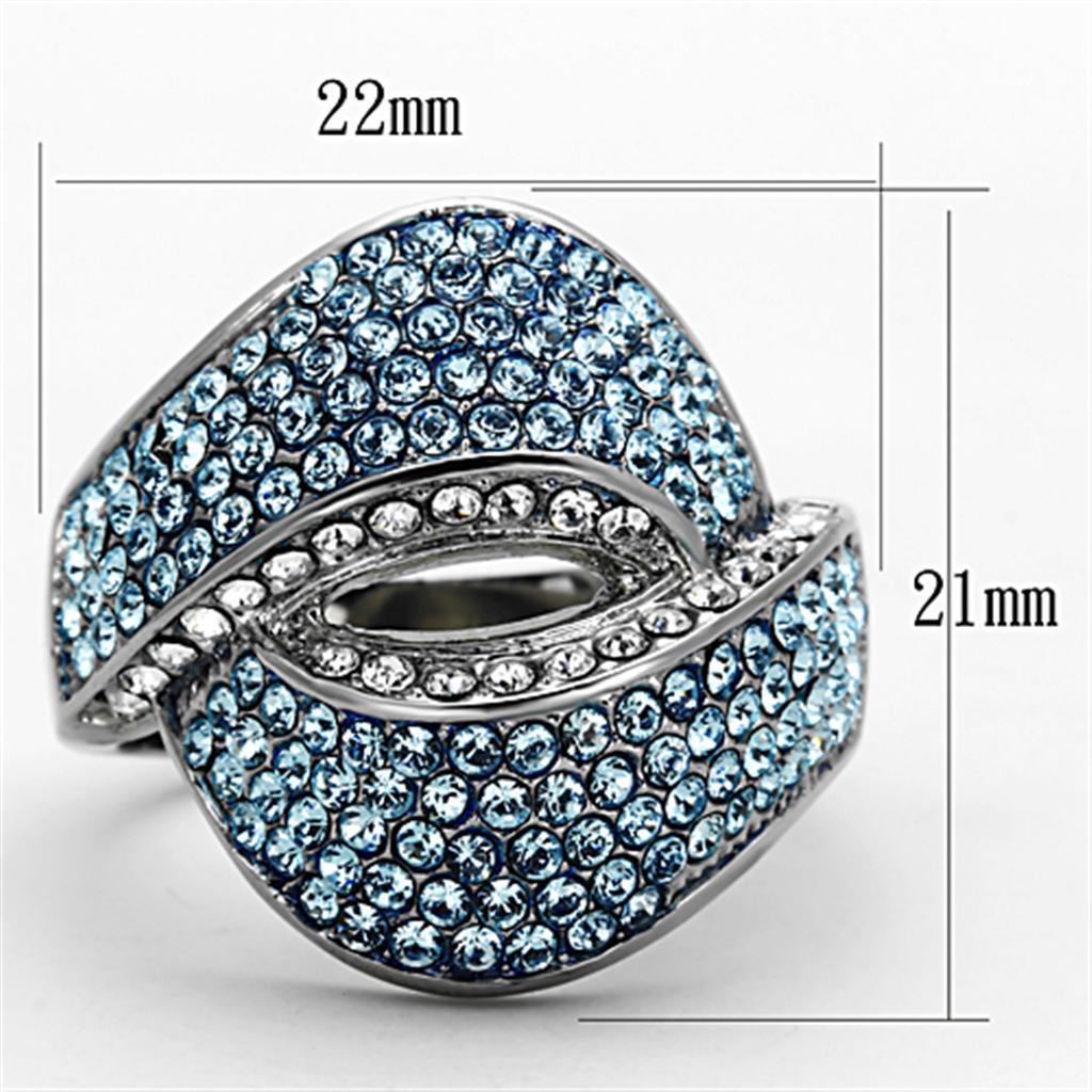 TK1303 - High polished (no plating) Stainless Steel Ring with Top Grade Crystal  in Sea Blue - Joyeria Lady