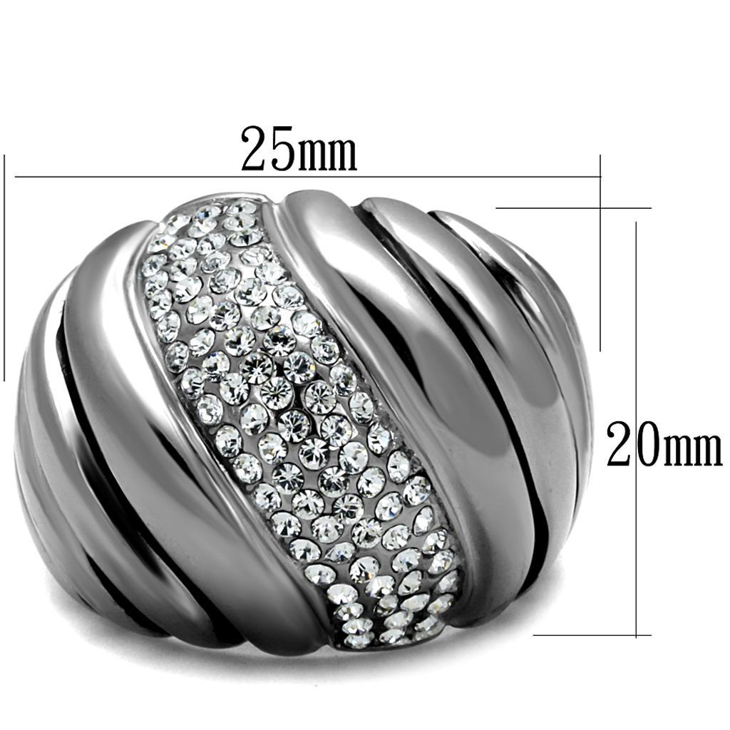 TK1304 - High polished (no plating) Stainless Steel Ring with Top Grade Crystal  in Clear - Joyeria Lady