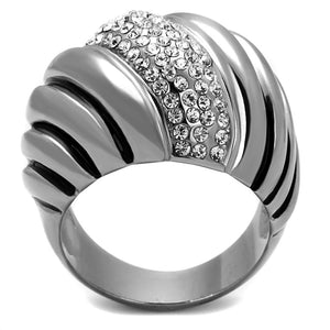 TK1304 - High polished (no plating) Stainless Steel Ring with Top Grade Crystal  in Clear