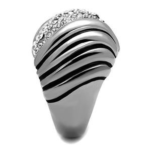 TK1304 - High polished (no plating) Stainless Steel Ring with Top Grade Crystal  in Clear