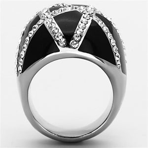 TK1306 - High polished (no plating) Stainless Steel Ring with Top Grade Crystal  in Clear