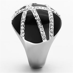 TK1306 - High polished (no plating) Stainless Steel Ring with Top Grade Crystal  in Clear