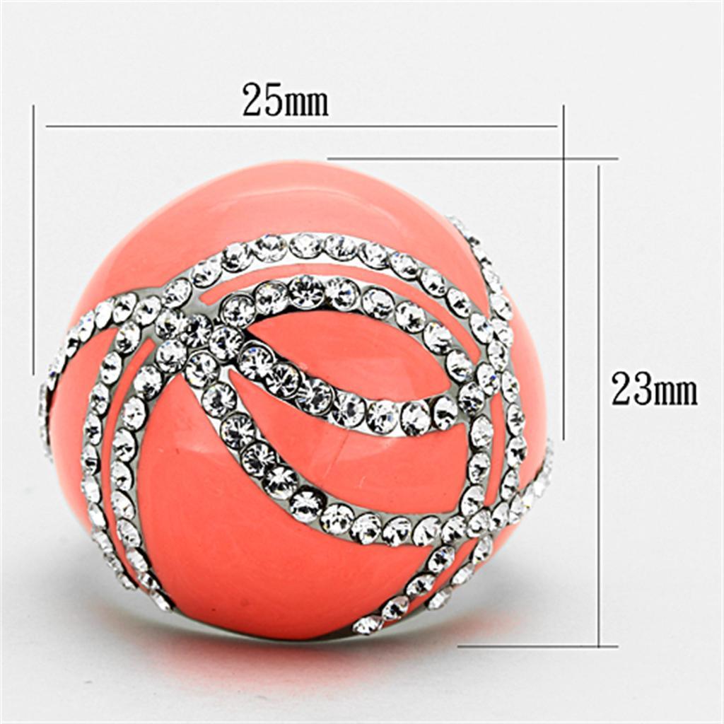 TK1307 - High polished (no plating) Stainless Steel Ring with Top Grade Crystal  in Clear - Joyeria Lady