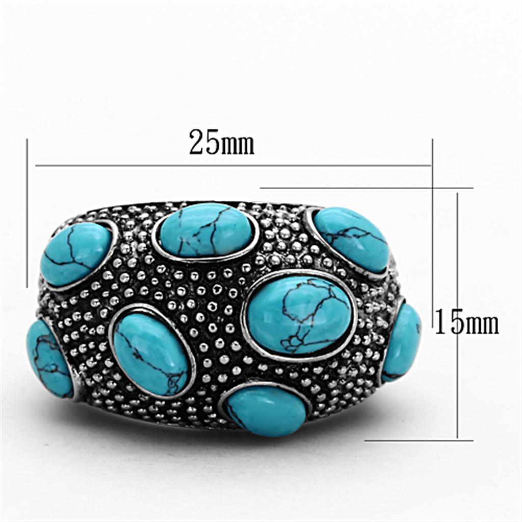 TK1308 - High polished (no plating) Stainless Steel Ring with Synthetic Turquoise in Sea Blue - Joyeria Lady