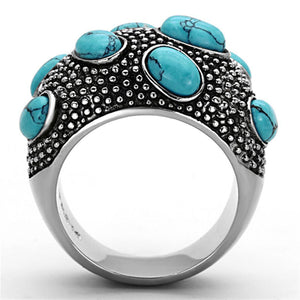 TK1308 - High polished (no plating) Stainless Steel Ring with Synthetic Turquoise in Sea Blue