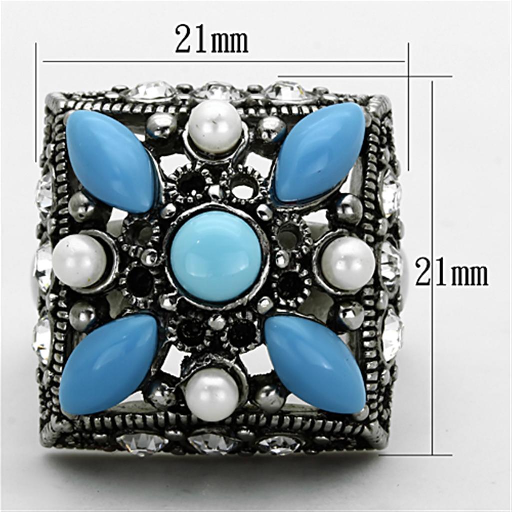 TK1309 - High polished (no plating) Stainless Steel Ring with Synthetic Turquoise in Sea Blue - Joyeria Lady